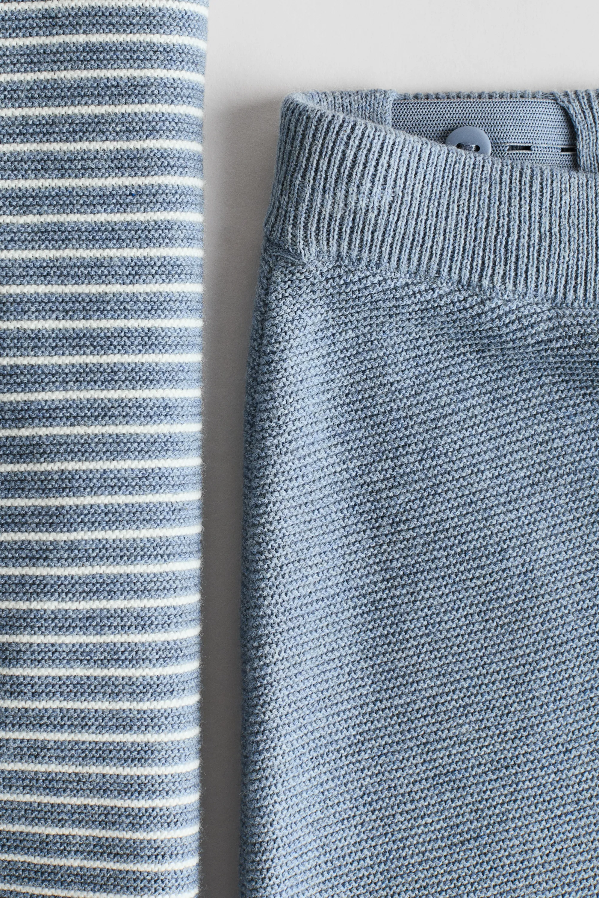 Ensemble 2 pièces en maille fine de coton - Bleu ancien/rayures blanches