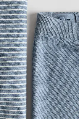 Ensemble 2 pièces en maille fine de coton - Bleu ancien/rayures blanches — photo 1