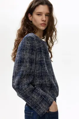 Blazer sans col - Bleu foncé/carreaux — photo 2