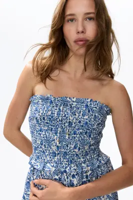 Robe bandeau avec corsage smocké - Bleu/fleuri — photo 3