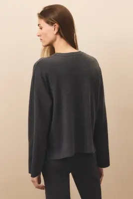 Pull oversize en maille fine - Gris foncé — photo 3