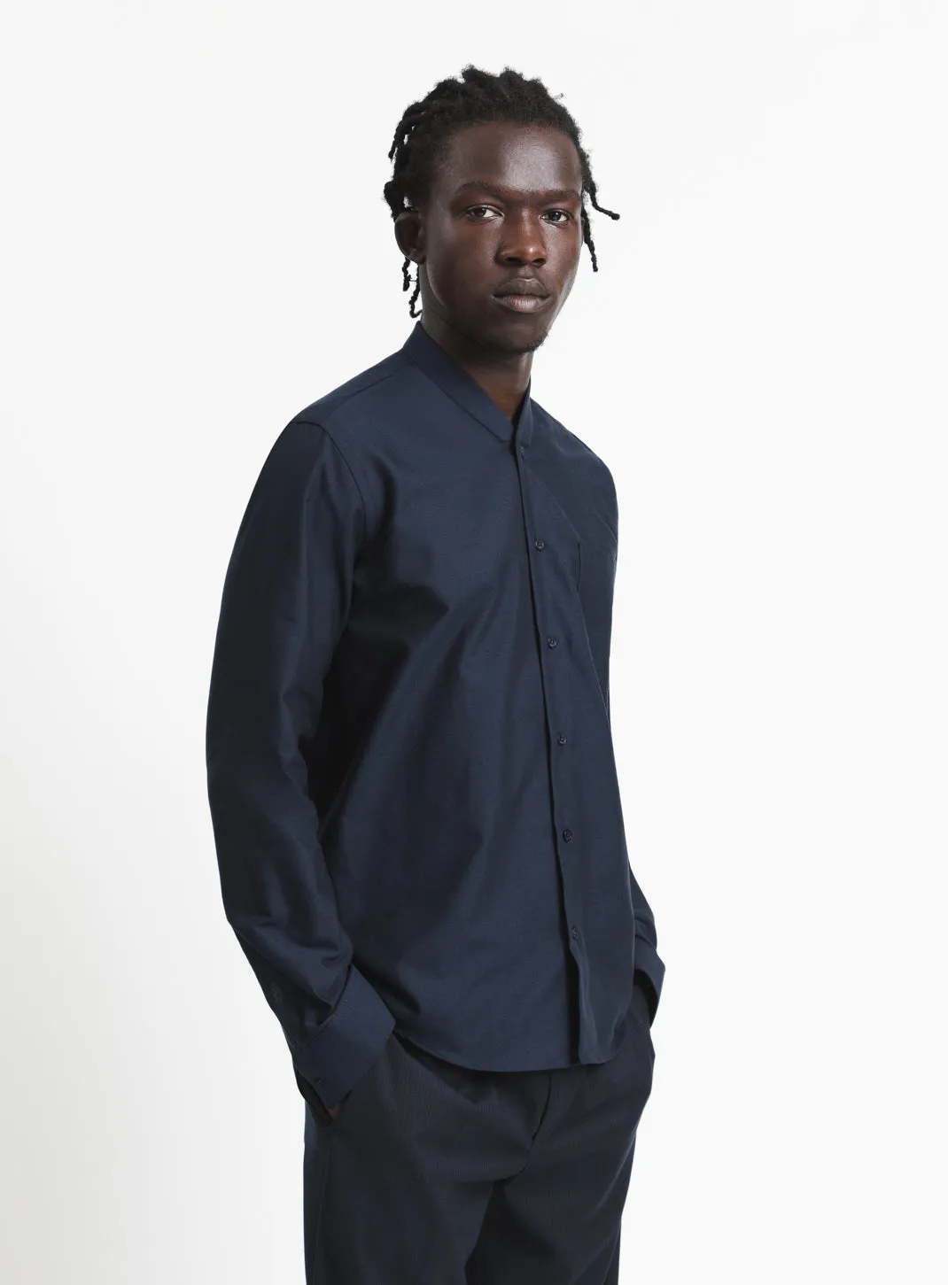 False Collar Shirt in Navy Blue Oxford