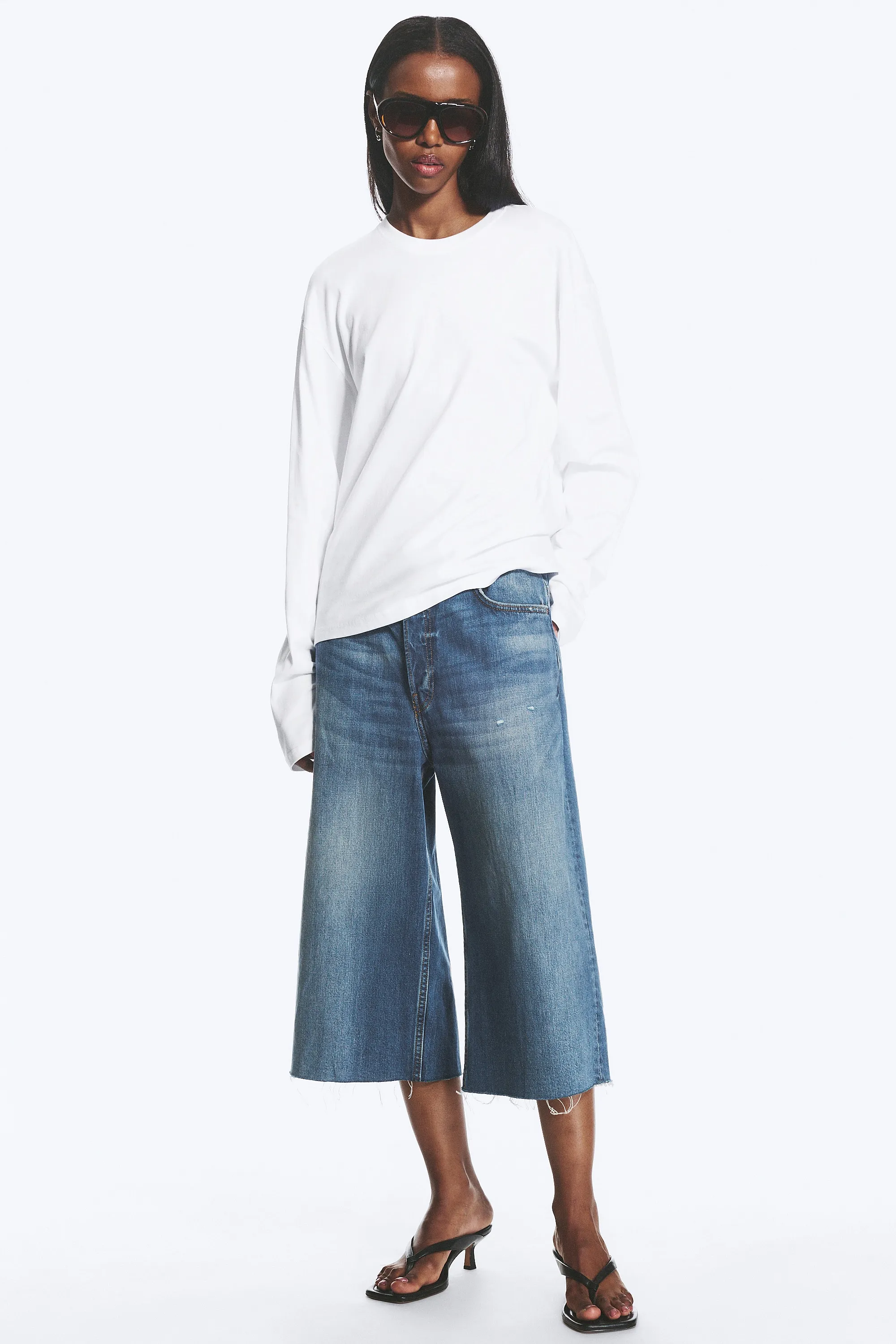 T-shirt coton carré manches longues - Blanc