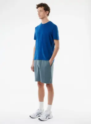 T-shirt Bleu Manches Courtes Col Rond en Lin / Elasthanne — photo 3