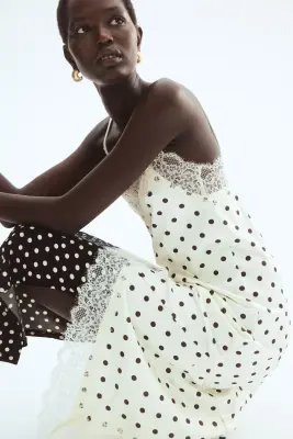 Robe combinaison avec dentelle - Crème/pois — photo 2
