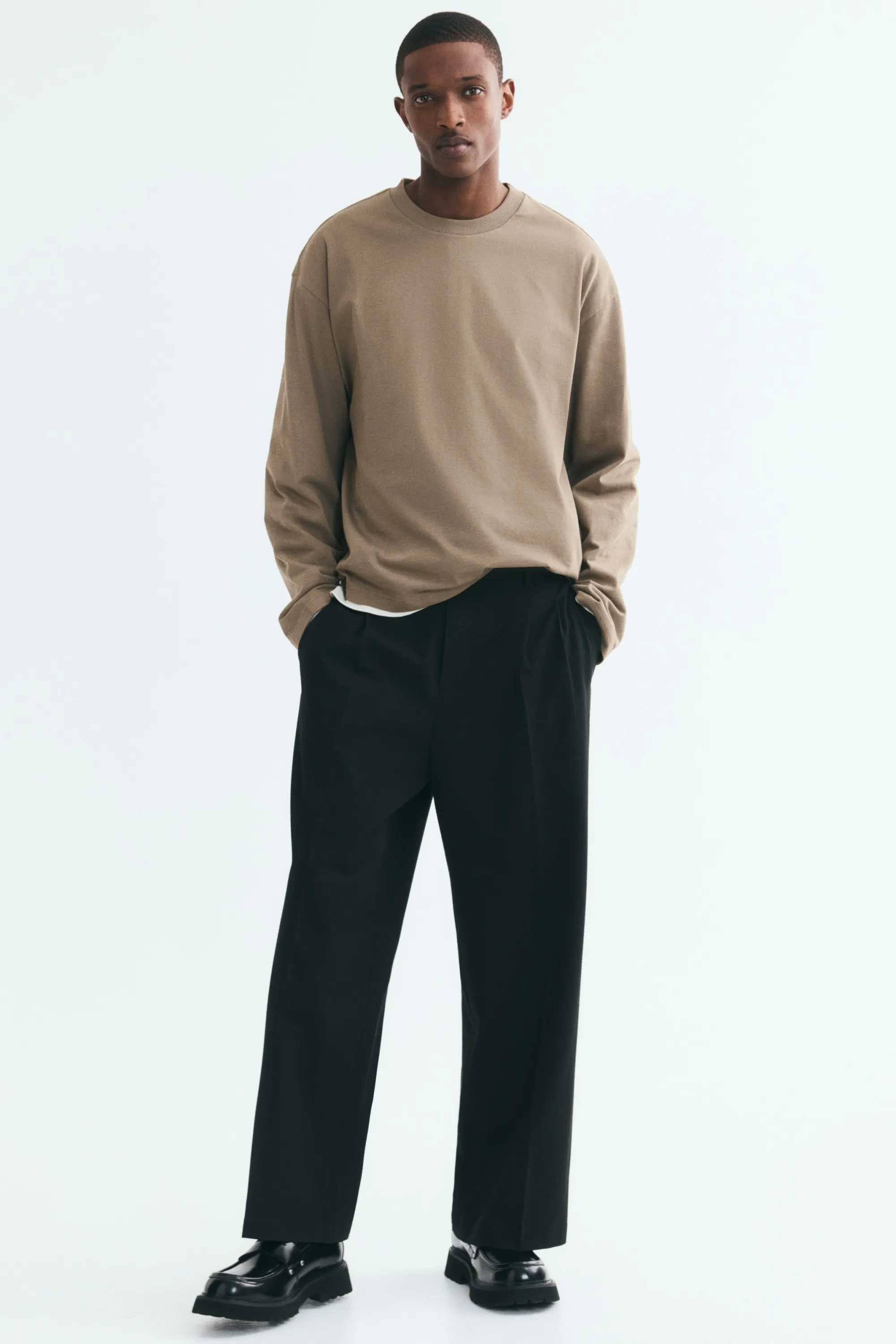 T-shirt à manches longues Oversized Fit en jersey - Beige foncé