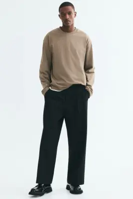 T-shirt à manches longues Oversized Fit en jersey - Beige foncé — photo 1