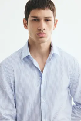 Chemise Slim Fit repassage facile - Bleu clair/rayé — photo 2