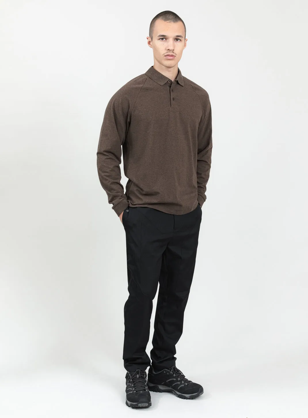 Polo Sweatshirt in Heather Chocolate Cotton & Elastane