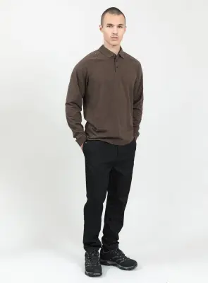 Polo Sweatshirt in Heather Chocolate Cotton & Elastane