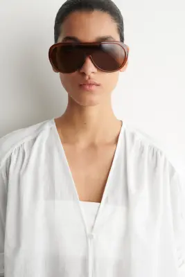 CHEMISE COL EN V FRONCÉE EN COTON LÉGER - BLANC — photo 3