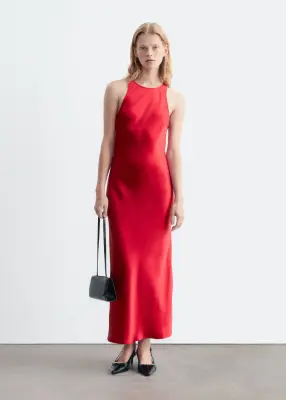 Robe midi en satin sans manches - Rouge — photo 1
