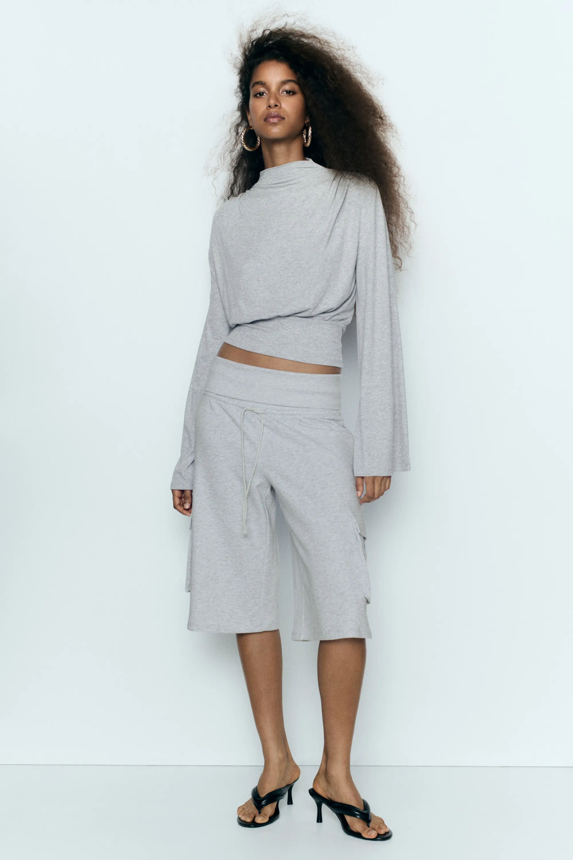 Top froncé en viscose - Gris clair chiné