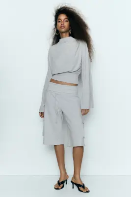 Top froncé en viscose - Gris clair chiné — photo 1