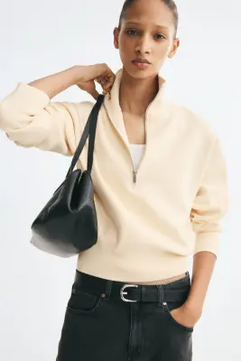 Pull en maille fine avec col zippé - Jaune clair — photo 1