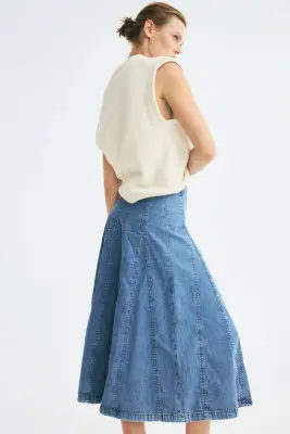 Jupe plissée en denim - Bleu denim — photo 3