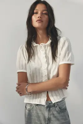 Blouse volantée en coton - Blanc — photo 2