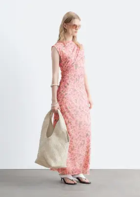 Robe drapée sans manches - Rose / Motifs fleuris — photo 4