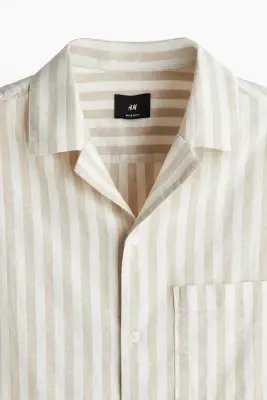 Chemise Regular Fit en lin mélangé - Beige/rayures blanches — photo 4
