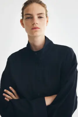 Chemise oversize avec cordon de serrage - Bleu marine — photo 2