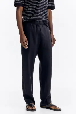 Pantalon Regular Fit en lin - Black — photo 1