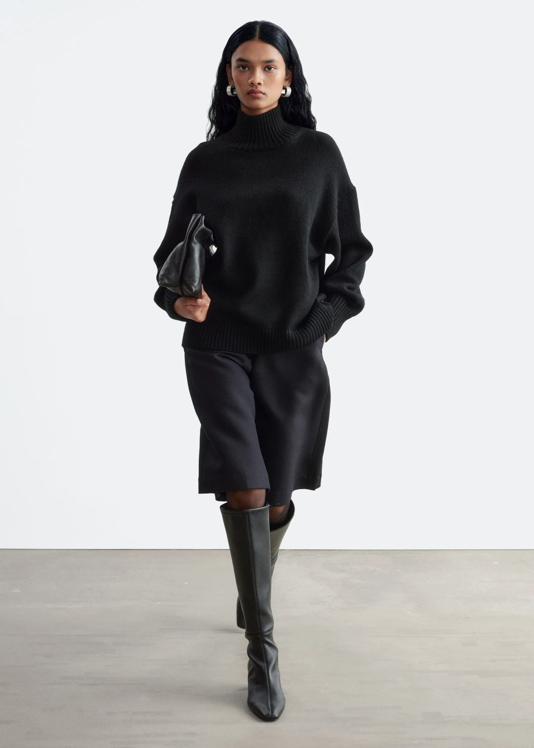 Pull oversize en laine avec col roulé - Noir