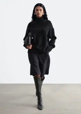 Pull oversize en laine avec col roulé - Noir — photo 1