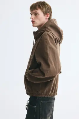 Veste workwear à capuche en coton - Marron délavé — photo 4