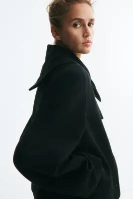 Scarf-collar twill jacket - Noir — photo 2