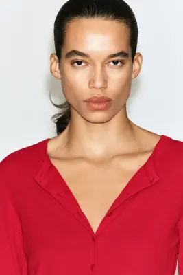 TOP CARDIGAN EN JERSEY - ROUGE — photo 3