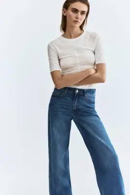 Wide High Waist Jeans - Bleu denim délavé — photo 3