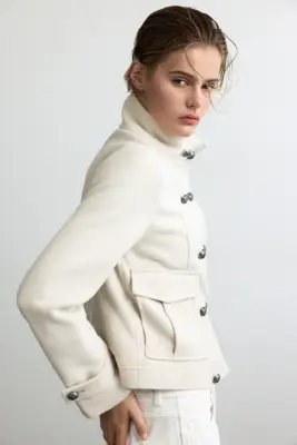 Veste à fermeture croisée avec col entonnoir - Beige clair — photo 3