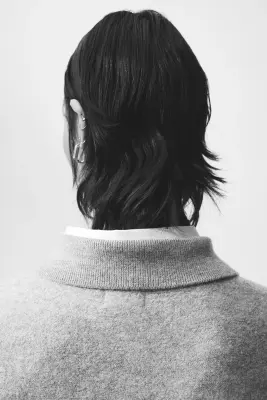 Pull façon polo en laine - Gris chiné — photo 3