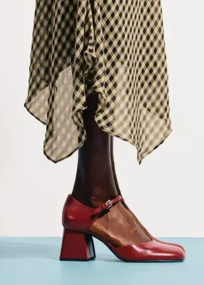 Escarpins en cuir à talons épais - Rouge — photo 3