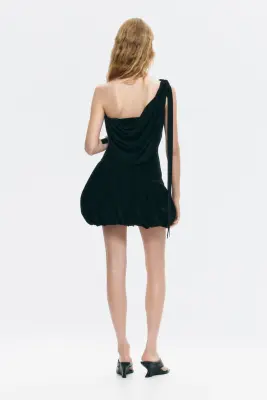 Robe asymétrique à effet drapé - Noir — photo 2