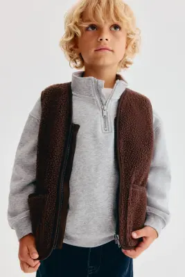 Veste sans manches en tissu Teddy bear - Marron foncé — photo 1