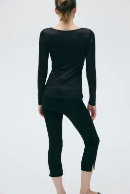 Top à encolure dégagée avec manches longues - Noir — photo 3