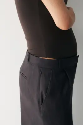 Pantalon chic Easy-care en lin mélangé - Marron foncé — photo 2