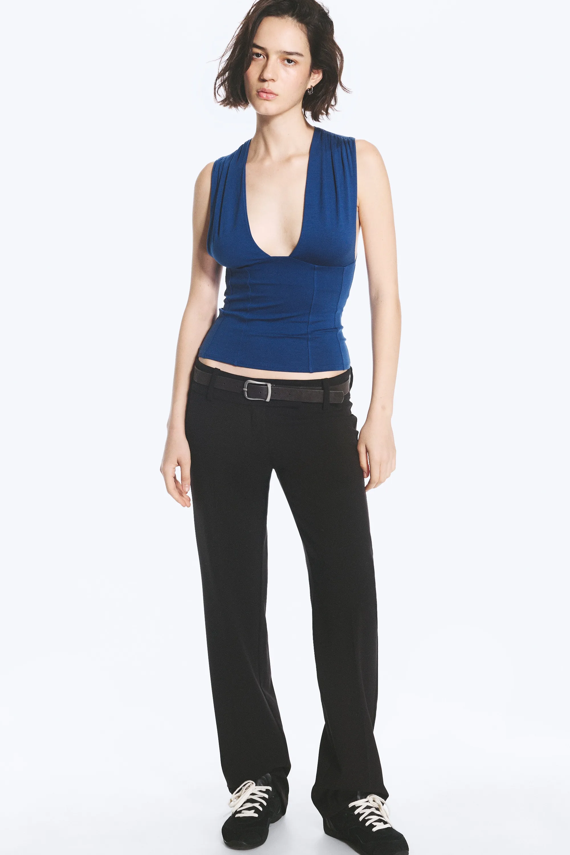 Top corset en lyocell à col V - Bleu vif