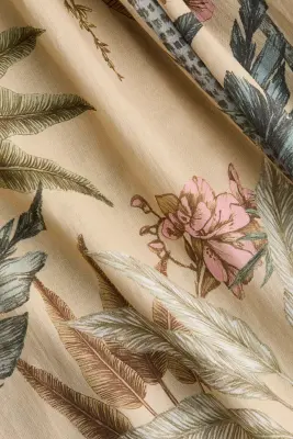 Robe en coton avec dentelle - Beige/plantes — photo 3