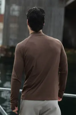 T-shirt de sport à col zippé Muscle Fit DryMove™ - Marron — photo 3