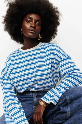 T-shirt rayé en jersey Femme — photo 3