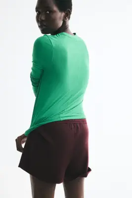 Top côtelé à manches longues - Vert — photo 1