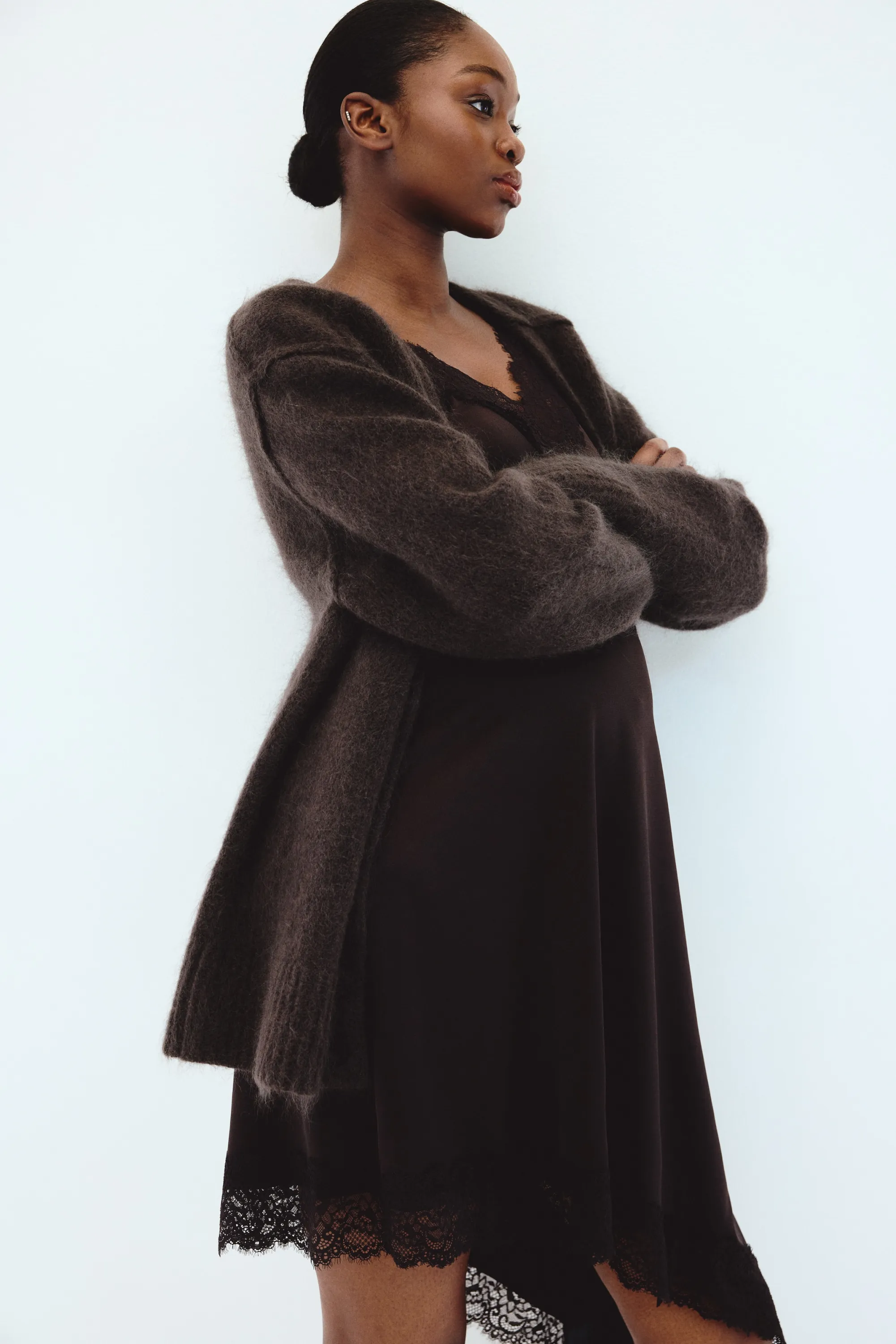 MAMA Robe à bretelles fines avec dentelle - Marron foncé