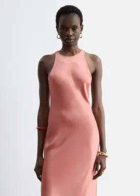 Robe midi en satin sans manches - Taupe chaud — photo 1