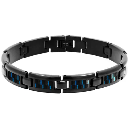 ROCHET - Bracelet MERCURY Acier PVD Noir et carbone fil bleu 10,5mm x 21,5cm HB5331916