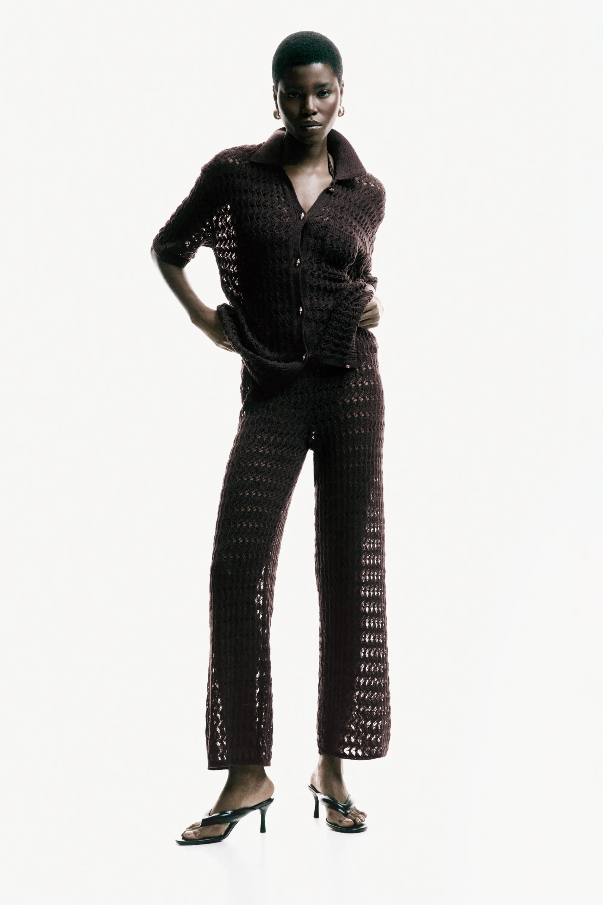 Gilet en coton façon crochet - Marron foncé