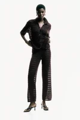 Gilet en coton façon crochet - Marron foncé — photo 1