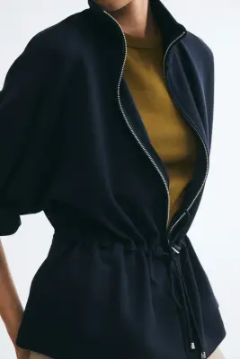 Sweat zippé avec cordon de serrage - Bleu marine — photo 1