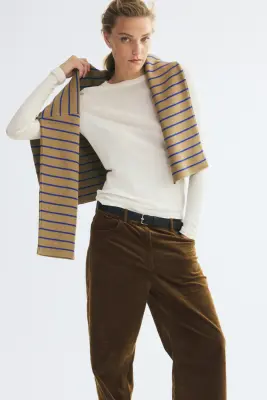 Pantalon en velours de coton côtelé - Marron foncé — photo 2